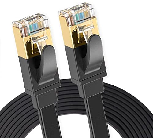 Elfcam® - 12m Cable Ethernet Cat 8, Cable De Red Plano con Conector Rj45 LAN Cable Blindaje 40Gbps 2000MHz SFTP 30AWG, Negro,12 Metros