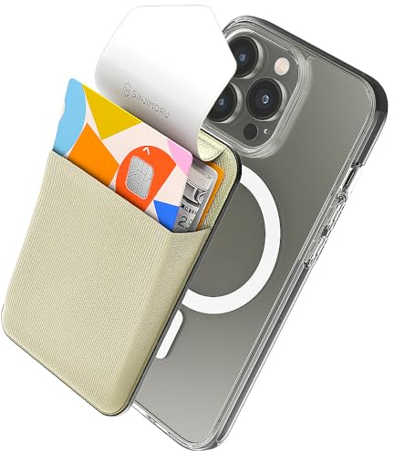 Sinjimoru Privacy Cover Magnetic Card Holder, Magnetic Phone Wallet Stick on as Credit Card Holder for Apple MagSafe Compatible with iPhone 16 15 14 13 12 Series. M-Flap Beige