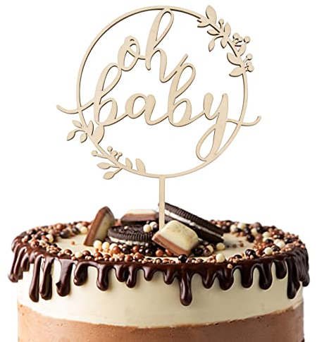 BETESSIN Oh Baby Kuchen Topper Holz Kuchenstecker für Shower, Geburt, Babyparty, Gender Reveal Partydeko