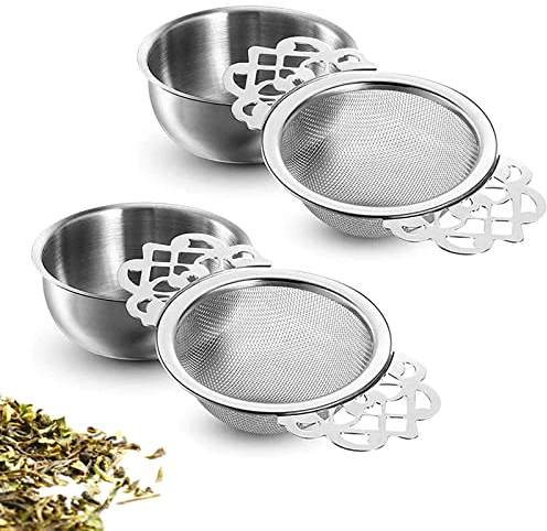 acdokuk 2 Pcs Fine Mesh Tea Strainers with Bowl,Ultra Fine Mesh Tea Strainers with Double Winged Handles for Loose Tea Leaf Filter