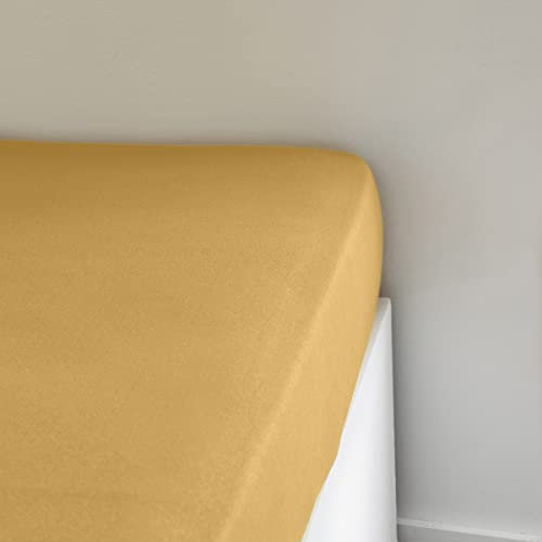 TODAY Essential - Drap Housse 90X190 cm 1 Personne Jersey 100% Coton Uni, Ocre