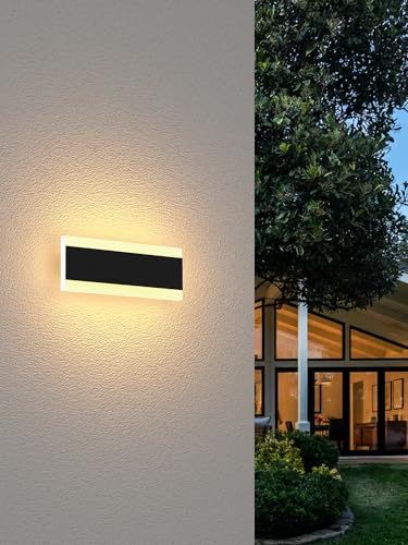 LED Lange Wandlampe Villa Wandlampe Villa Porch Wandlampe Außen IP65 Wasserdicht Wandleuchten Schwarz Lange Lichtleiste Aluminium Aussen Wandlampe Acryl Warmes Licht Gartenleuchte-20CM,Warmes Licht