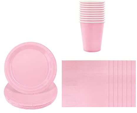 Solid Color Pink Tableware Set Decor,20 Paper Napkins 16 Paper Cups 16 Paper Plates in Pink,Disposable Paper Tableware Birthday Decorations for Him,Her,Men,Women,Adults Party,Kids Party