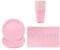 Solid Color Pink Tableware Set Decor,20 Paper Napkins 16 Paper Cups 16 Paper Plates in Pink,Disposable Paper Tableware Birthday Decorations for Him,Her,Men,Women,Adults Party,Kids Party