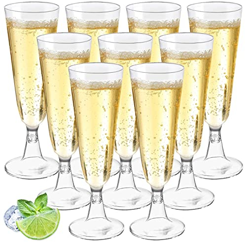 Lot de 60 flûtes à champagne en plastique - 150 ml - Réutilisables - Pour mariage, anniversaire, réception de champagne