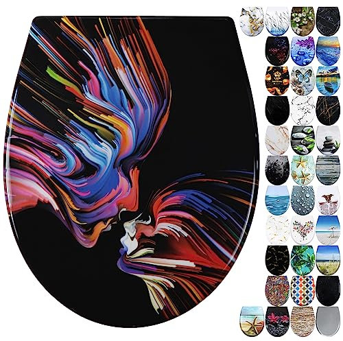 Fanmitrk Duroplast Soft Close Toilet Seat-Quick Release Toilet Seats with Top Fixing,Colorful Pattern,Easy fit Easy Clean