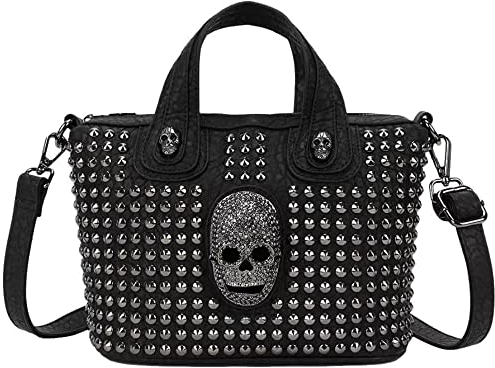 Ro Rox Acantha Gotisch Umhängetasche aus Kunstleder mit Nieten Schädel