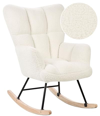 Schaukelsessel aus Bouclé Stoff weiß gepolstert Schaukelstuhl modern Oulu