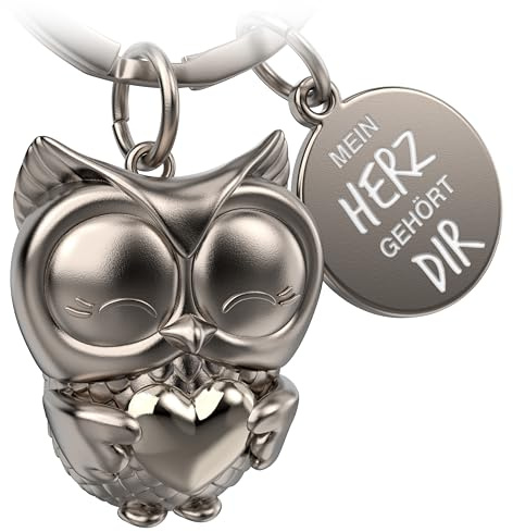 FABACH Eule Schlüsselanhänger Owly mit Herz und Gravur - Süßer Schlüsselanhänger Eule - Freundschaft und Liebe Glücksbringer aus Metall für Frauen - Mein Herz gehört dir