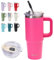SUNTQ 850ml/30oz Tumbler mit Griff, Doppelwandige Vakuum Isolierte Wasserflasche mit Stroh und Deckel, Edelstahl Reise Kaffeebecher, Thermische Tasse für Getränke, Fit in Becherhalter(Rubinrot)