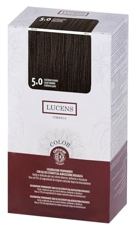 LUCENS Coloración permanente marrón claro 5.0 – Tinte de pelo con alto porcentaje de ingredientes naturales – sin amoniaco, sin fragancias, color brillante y duradero