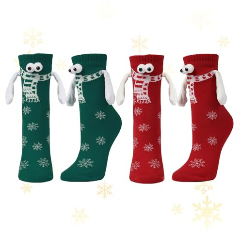 Feliciay 2 Paar Lustige Magnetische Weihnachten Socken,Socken Mit Magneten,3D-P-Uppen-Paar-Weihnachtssocken,Neuartige Freundschaftssocken,Christmas Socks Geschenk für Paare(schwarz+weiß)