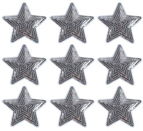 15 Stück Aufnäher zum Aufbügeln mit Pailletten, Stern, selbstklebende Glitzer-Applikationen, Reparaturapplikationen, glitzernde Stoffflicken, Jeans, Rucksack, Dekoration, Applikationen, Silber
