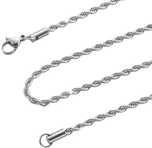 HSWYFCJY 2.5 MM Twist Rope Chain, Stainless Steel Silver Rope Chain Necklace for Men Women Fashion Jewellery Birthday Gift Length of Chain 50 CM