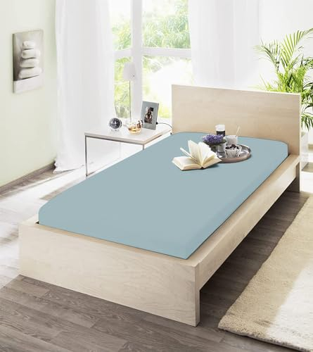 jilda-tex Spannbetttuch Elastic Jersey mit Elasthan (97% Baumwolle; 3% Elasthan) Markenqualität Spannbettlaken Verschiedene Größen (Hellblau, 140-160x200-220cm)