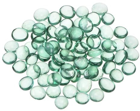 sourcing map Fire Glass Beads for Fire Pit, Flat Marble Beads, Glass Pebbles, Vase Fillers Beads for Aquarium Succulent Pot Garden Decoration 17-19mm(2/3-3/4),500g/1.1lbs Green