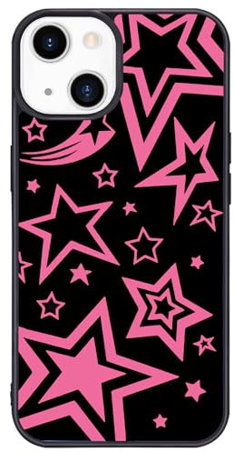 Wihytec Pink Star Phone Case for iPhone 14 Cool Stars Case Cover TPU Bumper Hard Back Shockproof Phone Case Women Girly Protective Phone Cover with Design