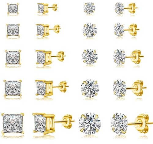 PABBEU 10 Paar Ohrstecker Gold Hypoallergen Ohrringe Gold 5A+ Zirkonia Klein 14K Gold Ohrringe Zierlicher Knorpel Goldene Ohrringe Damen Mädchen Set