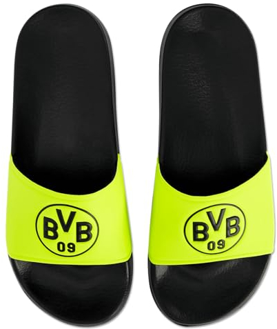 Borussia Dortmund Unisex – Erwachsene BVB Badeschlappen neon, Schwarz, 39/40