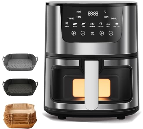 Friggitrice ad Aria, 7 Litri, Friggitrice senza Olio, Con Display Digitale, Sistema A Riscaldamento Rapido, 7 Scelte già programmate, Touchscreen, Adatto per Tutta la Famiglia, 2400 W