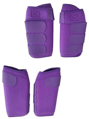 Milageto 4-teiliges Pferdestiefel-Set, Pferdeschutz, Wiederverwendbare Unterstützung, verstellbare Neopren-Beinabdeckungen für den Außenbereich, bequem, LILA, 27CM