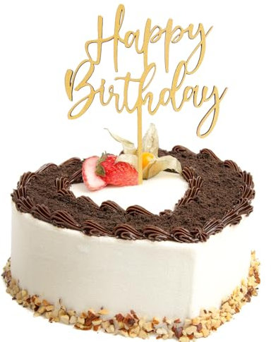 ParPix Happy Birthday Cake Topper, Holz Geburtstag Tortendeko, Wiederverwendbar für Mädchen Jungen Frauen Mann (Gold)