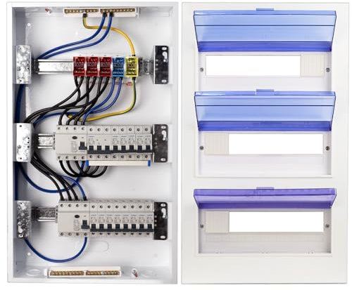 CHENGPI 3-Reihig Verteilerkasten mit 4P FI Leistungsschalter Typ A 40A 30mA FI RCCB und B16 Sicherungen,Sicherungskasten mit Sammelschiene-Ingebettete Installation Schaltschrank01