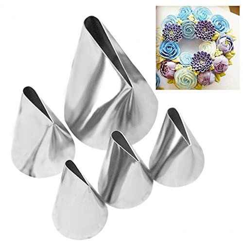 Zghhc Ensemble De Douilles De Pâtisserie en Forme De Pétale De Rose, en Acier Inoxydable, Pointes De Glaçage, Outil De Décoration De Cupcakes, 5 Pièces