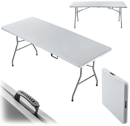 KADAX Klappbarer Gartentisch 180 x 74 x 73 cm, Wetterfester Klapptisch, Partytisch für Garten Terrasse und Balkon, robuster Buffettisch, Campingtisch (Weiß)