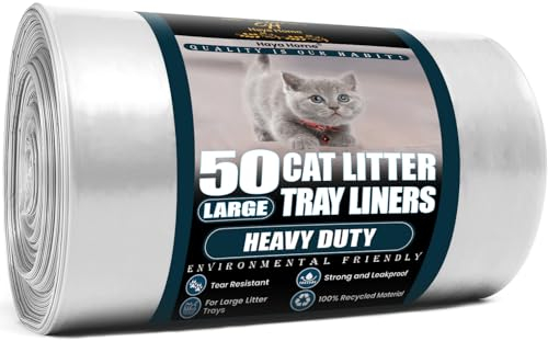 Haya Home Eco 50 Large Heavy Duty Cat Litter Tray Liners on a roll 40μm 80 X 36 cm Scratch Resistant Plastic Bags Environmentally Friendly 100% Recycled Material