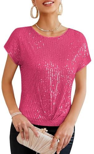 GRACE KARIN Solide Farbe V-Ausschnitt Enges Oberteil für Damen Cocktail Party Disco Sexy Vintage 60er Jahre Sparkle Shimmer Weste Rosarot XL