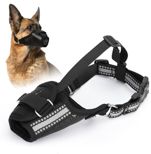 Nobleza - Maulkorb für Hunde, Weicher Netz Maulkorb für Große Hunde, Atmungsaktiv Reflektierende Einstellbare Maulkorb Hunde, Verhindert Das Beißen, Kauen Und Bellen (XL)