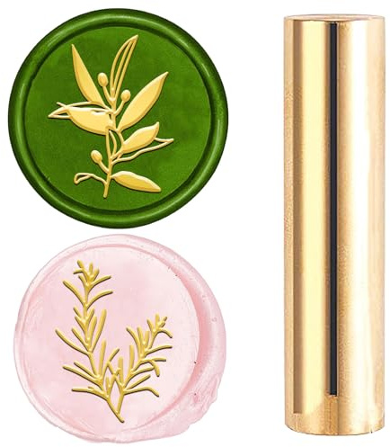 craspire 2 Seitiger Muster Wachssiegelstempel 15mm Mini Olivenblatt Rosmarin Grüne Botanische Blätter Massives Messing Hochzeit Vintage Siegelstempel Für Einladungen Umschläge Karten DIY Basteln