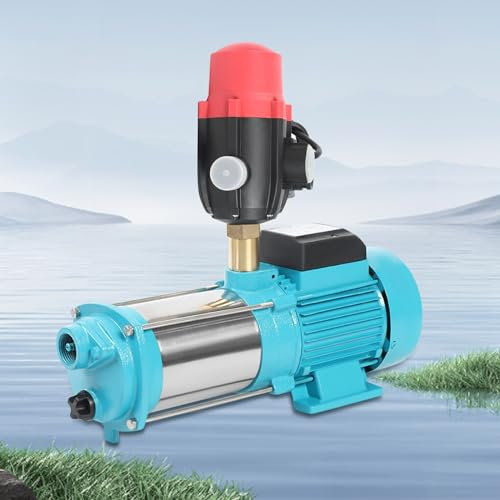 MEELRYD Pompe centrifuge multi-étages en acier inoxydable 1300 W, hauteur de refoulement 98 m, hauteur d'aspiration 8 m, pompe de jardin, hydrophore domestique avec manomètre et pressostat 9,8 bar,