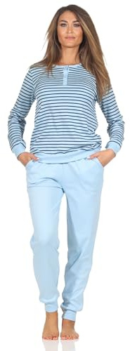 Normann Damen Schlafanzug in Kuschel Interlock Qualität - auch in Übergrößen, Farbe:hellblau, Größe:56-58