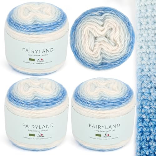 Aeelike 400g Wolle zum Stricken Farbverlauf, 245m Super leichte Gradient Cupcakes Bobbel, Superweiche Mehrfarbiges Farbverlaufsgarn zum Babydecke Pullover Schal Hüte, Ombré Cotton Yarns Blau-Weiß
