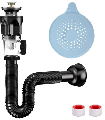 Scarico Lavandino Bagno Kit Antiodore Anti-Intasamento Piletta Lavabo Bagno con Tubo Di Scarico Flessibile Salva Spazio Sifone Universale Per Lavabo Cucina