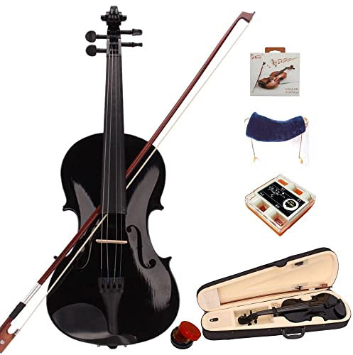 Bonnlo Violinenset in 4/4-Größe für Anfänger/Erwachsene/Kinder, Geige mit Etui, Bogensehne, Gefederte Schulterstütze, Kolophonium, Schwarz