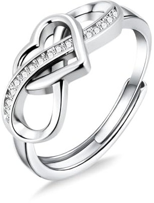 ALEXCRAFT Ring für Damen – Verstellbarer Herz Ring Symbol Infinity Verlobungsring mit Zirkonia Unendlichkeit Promise Ring Zirkonia Silberringe Trauringe Hochzeitsringe Antragsring Ringe