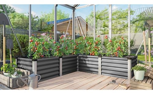 Vitavia Hochbeet Linus IN & Out 401 M, Granit, 185 x 185 x 40 cm (L x B x H | Wetterfest aus Zincalume® | Ergonomisch & Rückenschonend | Schutz vor Schnecken & Unkraut | Perfekt für Gemüse & Blumen