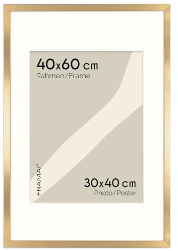 FRAMAI® Bilderrahmen 40x60 cm in Gold – mit Passepartout – MDF Holzrahmen, bruchsicheres Plexi, umweltfreundlich, mit Aufhängung & Ständer – Hochformat & Querformat