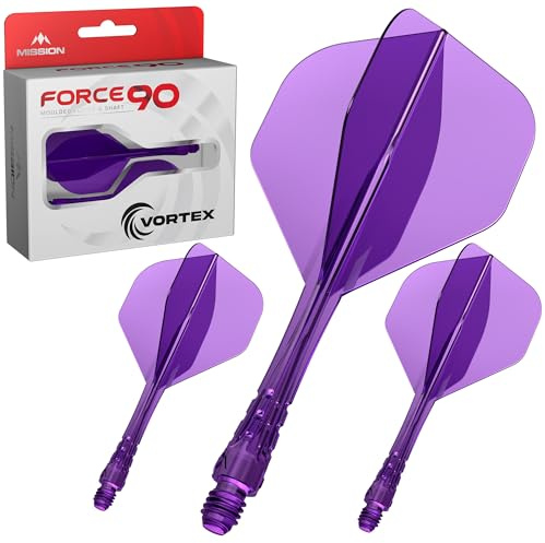 Mission Darts Force 90 Vortex, integriertes präzisionsgeformtes Dart-Flight- und Schaftsystem, mehrere Stile, mehrere Farben.