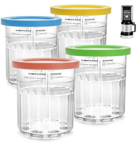 Fracurs 4 Pack für Ninja Creami Deluxe NC500/NC501 Serie 24OZ Behälter mit 4-farbige Deckel -BPA-frei, Spülmaschinenfest Ninja Eismaschine Creamy Deluxe NC500EU NC501EU