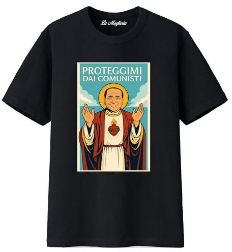 MAGLIERIA CONFORTI Maglietta Umoristica di San Silvio Proteggici dai Comunisti Unisex Uomo Donna Ragazzi/e