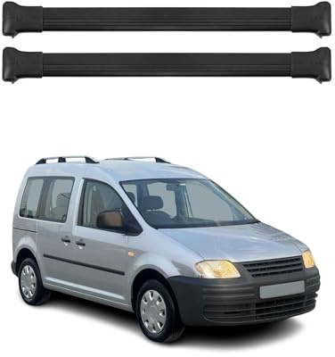 OMAC Dachträger für VW Caddy 2003-2020 Aluminium 2 Stangen Schwarz | bis 75 kg Traglast, Querträger, Grundträger