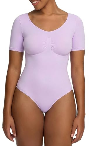 CFab Shapewear Damen Bauchweg Kurzarm Body String mit festem Halt | Body Shaper Damen mit T Shirt Ärmeln weichem Stretch und String Schnitt für glatte Looks unter engen Kleidern Hosen Jumpsuits
