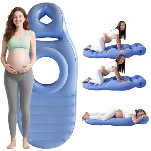 Yogamatte für Schwangere mit Loch PVC Matratze, Aufblasbares Schwangerschaftskissen, Bequeme Beflockte Luftbett für Schwangere Frauen, Bauchlage Matte Ganzkörperunterstützung Ganzkörperkissen (Blau)