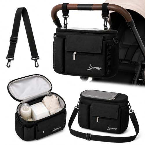 Buggy Organizer Tasche – Kinderwagen Tasche Organizer universal mit Getränkehalter, Handytasche & Schultergurt