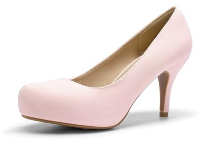 DREAM PAIRS Women's Low Stiletto Heel Party Shoes Classic Elegant Versatile Dress Platform Pumps TIFFANNY,Size 7,Pink/Suede,TIFFANNY