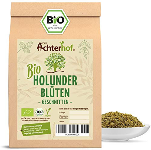 Bio Holunderblüten 250g | getrocknet und geschnitten in höchster Bio-Qualität | für schmackhafte Tees, Speisen & Co. | vom Achterhof